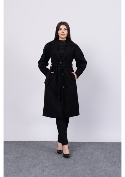 Kuşaklı ve Düğmeli Kol Pile Detaylı Kaşe Palto Kaban 2579 modelleri