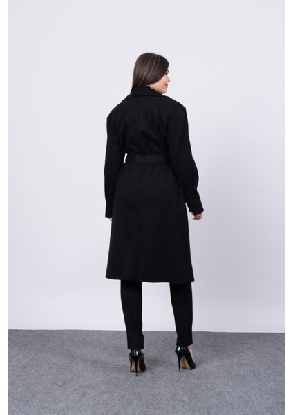 Kuşaklı ve Düğmeli Kol Pile Detaylı Kaşe Palto Kaban 2579 fırsatları