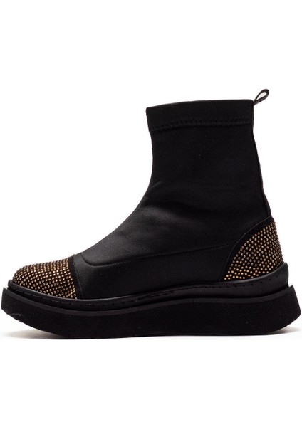 Afron Siyah Renkli Altın Renk Taşlı Detaylı Kışlık Kadın Bot modelleri