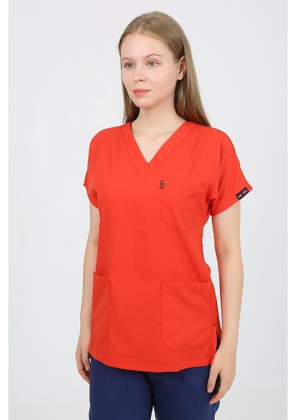 V Yaka Nar Çiçeği Unisex Tek Üst Uniforma (Viscon) Xl