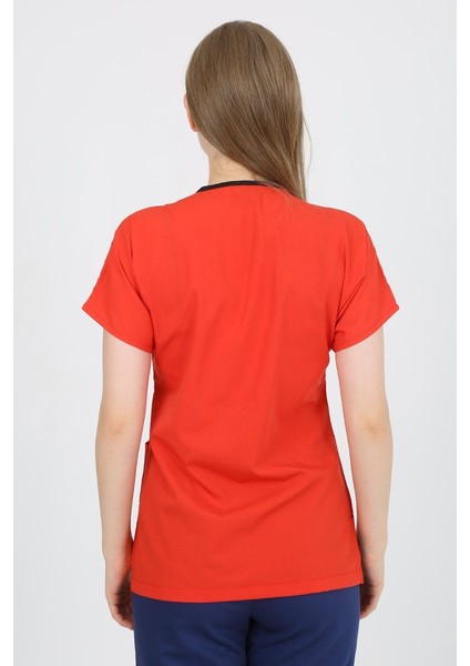V Yaka Nar Çiçeği Unisex Tek Üst Uniforma (Viscon) Xl