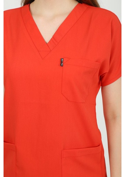 V Yaka Nar Çiçeği Unisex Tek Üst Uniforma (Viscon) Xl