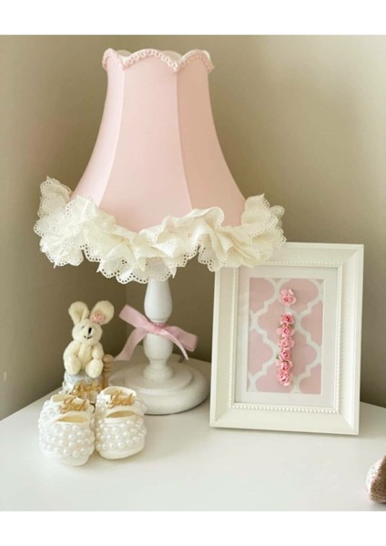 Luluavizem Fisto Detay Toz Pembe Abajur 1 Modern Kumaş Pembe