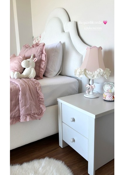 Luluavizem Fisto Detay Toz Pembe Abajur 1 Modern Kumaş Pembe