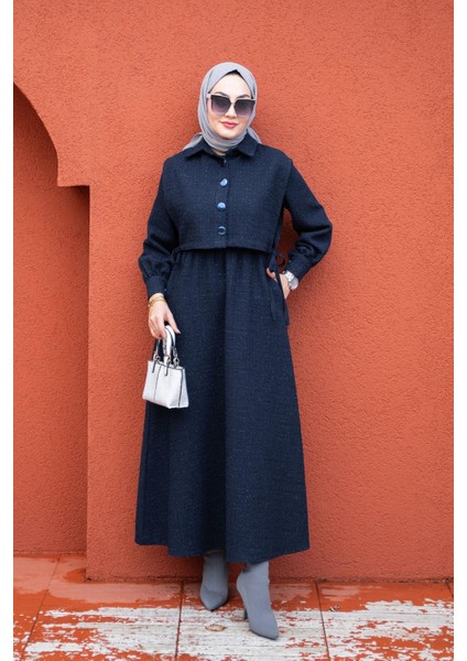 Üst Cepkenli Tüvit Ekoseli Elbise-Laci modelleri