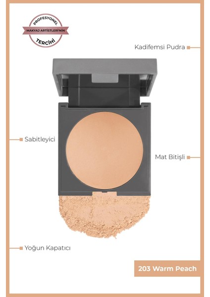 Mat Bitişli Sabitleyici Yoğun Kapatıcı Pudra - Baked Powder 203 Warm Peach