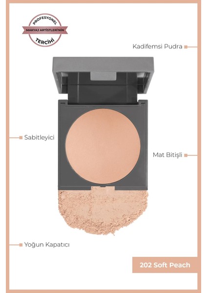 Mat Bitişli Sabitleyici Yoğun Kapatıcı Pudra - Baked Powder 202 Soft Peach