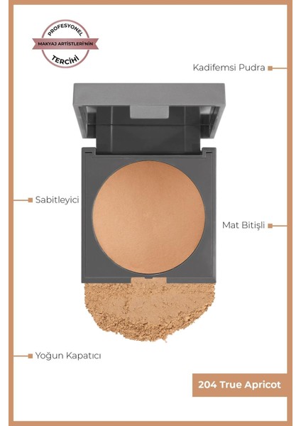 Mat Bitişli Sabitleyici Yoğun Kapatıcı Pudra - Baked Powder 204 True Apricot