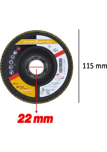 Avuç Içi Taşlama Flap Disk Zımpara Çapı 115 mm 60 Kum Zımparalama Taşı Göbek 22 mm 1 Adet