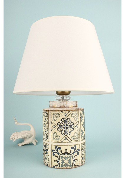 Plomb Desenli Handmade Abajur Beyaz