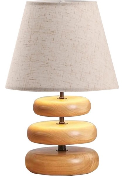Round Ahşap Ayaklı Keten Abajur