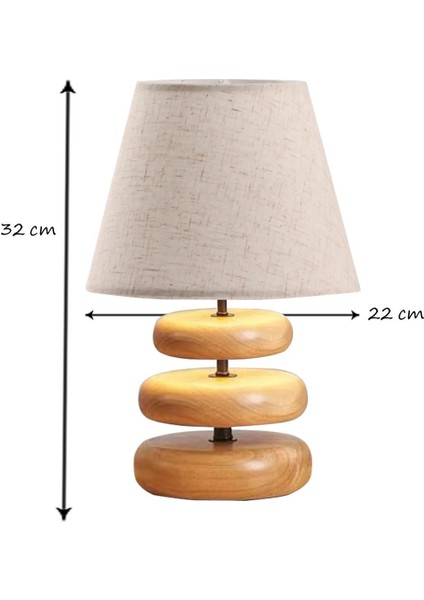 Round Ahşap Ayaklı Keten Abajur
