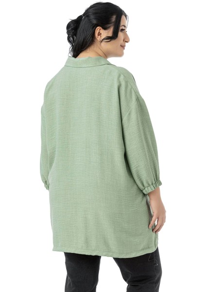 Büyük Beden Truvakar Kol Cep Detaylı Eteği Stoper Büzgülü Bej Rengi Bluz modelleri