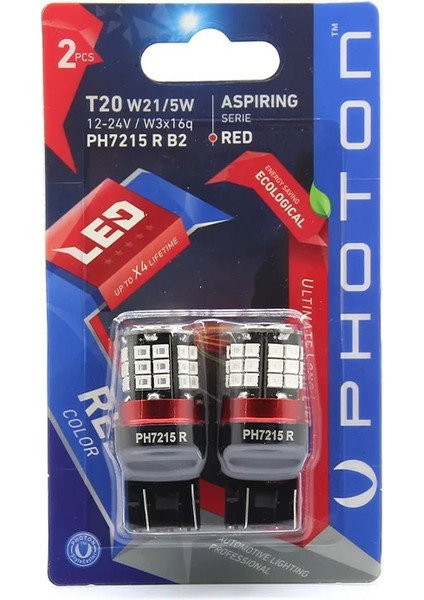 T20 W21/5W 12V Red 2'li Blister LED