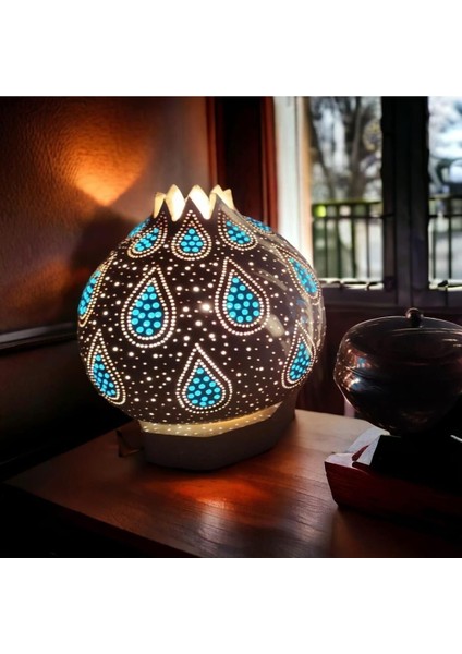 Su Damlası Desenli Beyaz Renk Su Kabağı Lamba