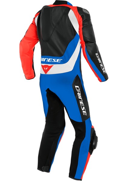 Daınese/assen 2 1 Pc.perf.lthr Suıt Blk Lıght Blue Fluo Red