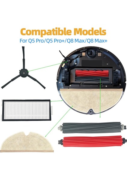 Q5 Pro/q5 Pro+/q8 Max/q8 Max+ Robot Süpürge Ana Yan Fırça Hepa Filtre Paspas Bezi Toz Torbaları (Yurt Dışından)