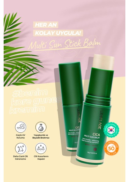 Kuru ve Hassas Cilt Için Stick Güneş Koruyucu Cica Sun Balm Spf 50 /pa Lebemultısun, One Size