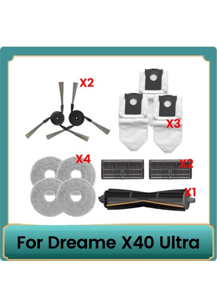 X40 Ultra Elektrikli Süpürge Parçaları Için 12 Adet Saç Kesme Anti-Silindir Fırçası Yan Fırça Filtreleri Paspas Toz Torbaları (Yurt Dışından)