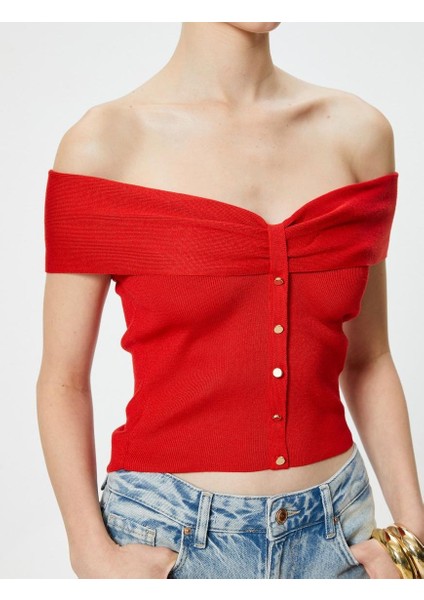x Sibil Çetinkaya - Omzu Açık Üst Kısa Kollu Düğmeli Fitilli indirimleri