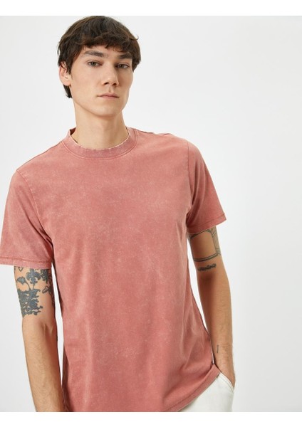 Yıkamalı Tişört Slogan Işlemeli Bisiklet Yaka Kısa Kollu Pamuklu fiyatları