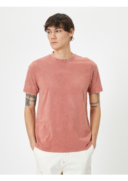 Yıkamalı Tişört Slogan Işlemeli Bisiklet Yaka Kısa Kollu Pamuklu modelleri