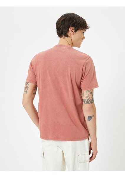 Yıkamalı Tişört Slogan Işlemeli Bisiklet Yaka Kısa Kollu Pamuklu fırsatları