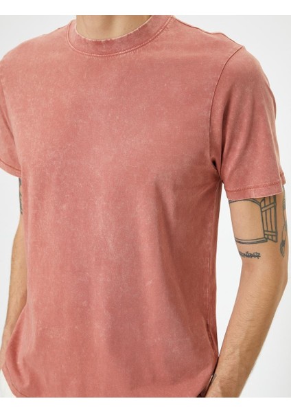 Yıkamalı Tişört Slogan Işlemeli Bisiklet Yaka Kısa Kollu Pamuklu indirimleri