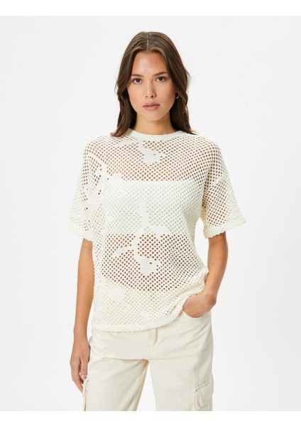 Kısa Kollu File Kazak Bisiklet Yaka Ajurlu modelleri