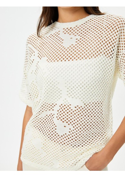 Kısa Kollu File Kazak Bisiklet Yaka Ajurlu indirimleri