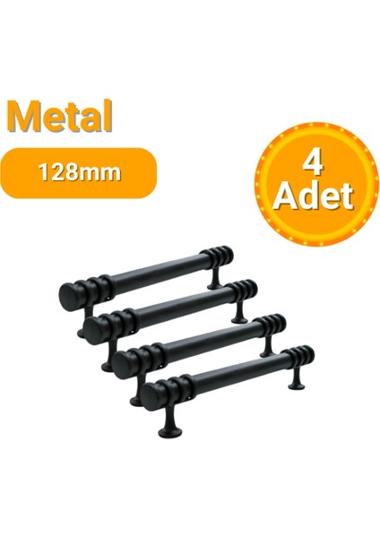 4 Adet Halka Boru Siyah Metal Mobilya Kulpu 128MM