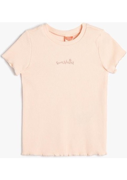 Kız Bebek Tişört Kısa Kollu Kaşkorse Bisiklet Yaka Işlemeli