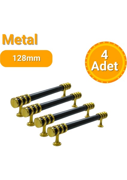 4 Adet Halka Boru Altın Siyah Metal Mobilya Kulpu 128MM