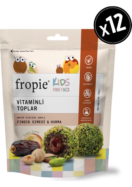 Mini Kids Vitamin Topları - Antep Fıstığı Kaplı & Fındık Ezmeli x 12