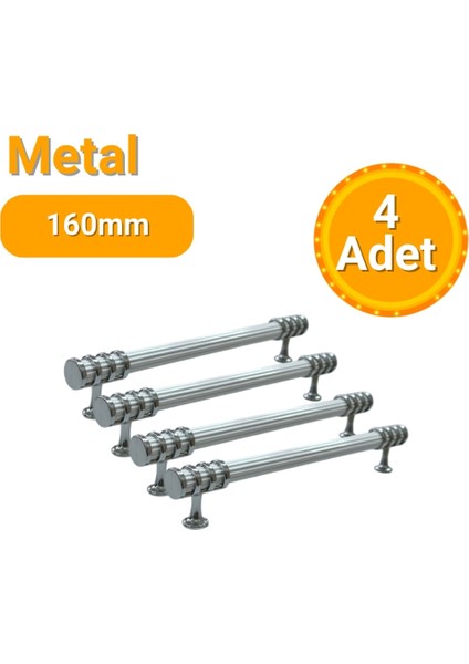 4 Adet Halka Boru Çizgili Kroma Beyaz Metal Mobilya Kulpu 160MM