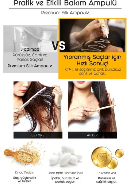 Cp-1 Hasar Görmüş Saçlara Özel Pürüzsüzleştirici Keratin ve Amino Asit Içeren Saç Bakım Ampulü 20 ml modelleri