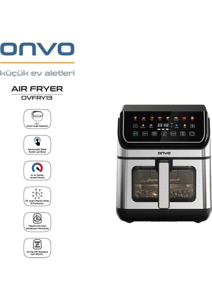 OVFRY13 8l Alt-Üst Çift Rezistanslı Seramik Kaplama Desenli Airfryer