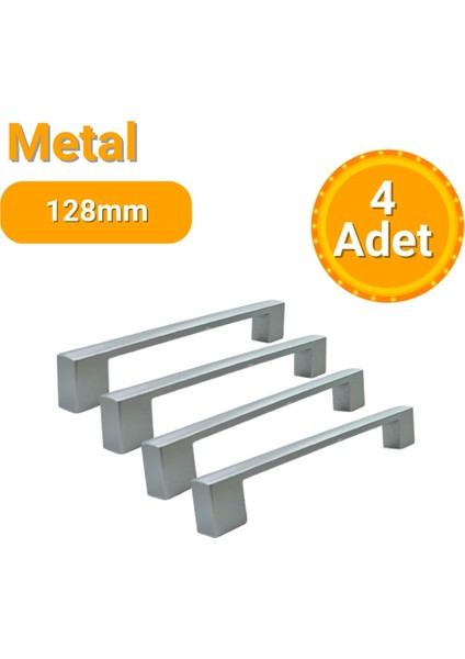 4 Adet Kare Mat Krom Metal Mobilya Kulpu 128MM