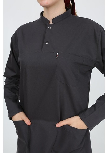 Jasmine Hakim Yaka Füme Tesettür Uniforma (Likralı) L - Takım modelleri