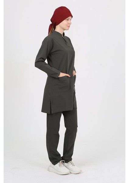 Jasmine Hakim Yaka Koyu Haki Tesettür Uniforma (Likralı) L - Takım fiyatları