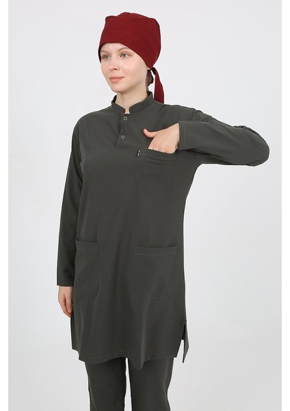 Jasmine Hakim Yaka Koyu Haki Tesettür Uniforma (Likralı) L - Takım indirimleri