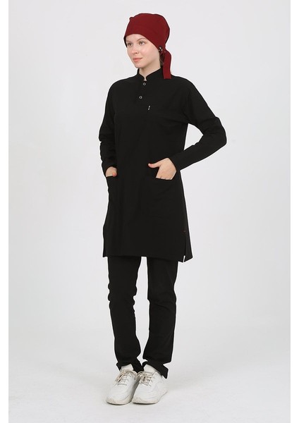 Jasmine Hakim Yaka Siyah Tesettür Uniforma (Likralı) L - Takım