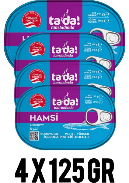 Tada Hamsi Konservesi Limon Soslu 4 x 125 gr. ( Hazır Yemek.Ton Balığı.Şarküteri Deniz Ürünleri.Hazır Konserve.)