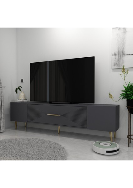 DEKOL1DH Tv Sehpası Antrasit Altın