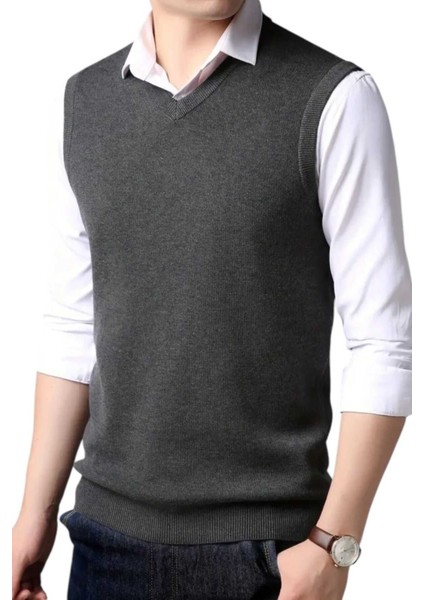 3'lü Erkek V Yaka Triko Tüylenmez Süveter Erkek Slim Fit Süveter