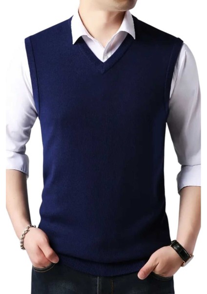 2'li Erkek V Yaka Triko Tüylenmez Süveter Erkek Slim Fit Süveter modelleri