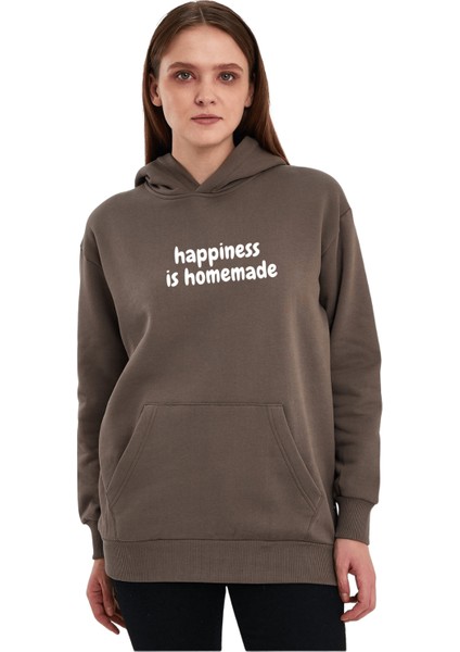Unisex Baskılı Şardonlu Kapşonlu Sweat