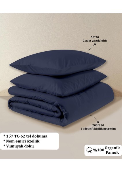 Organik Pamuk Akfil Nevresim Seti Çift Kişilik 200 x 220 cm Lacivert indirimleri
