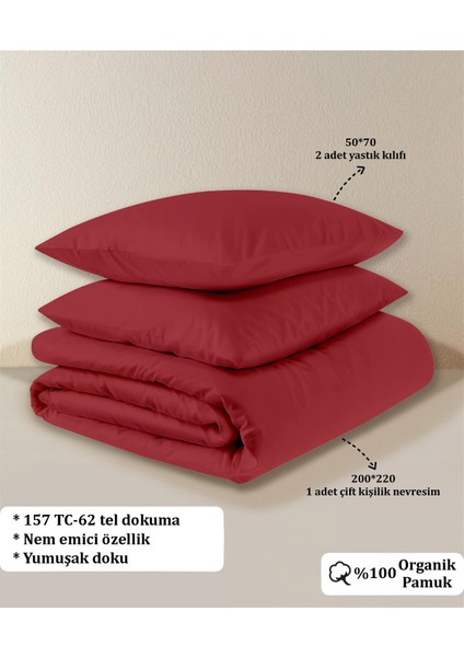 Organik Pamuk Akfil Nevresim Seti Çift Kişilik 200 x 220 cm Kırmızı indirimleri
