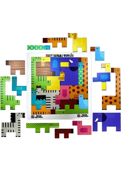 Eğitici Ahşap Oyuncak Hayvanlar Animals Puzzle Yapboz Bultak Tetris